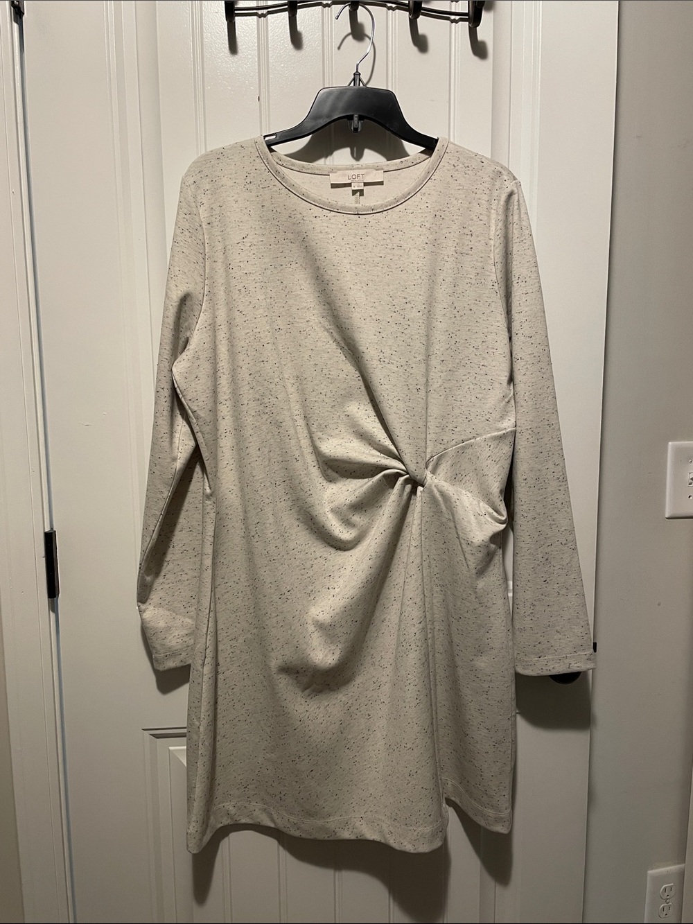 LOFT Oatmeal Speckled Twist-Front Tunic Dress